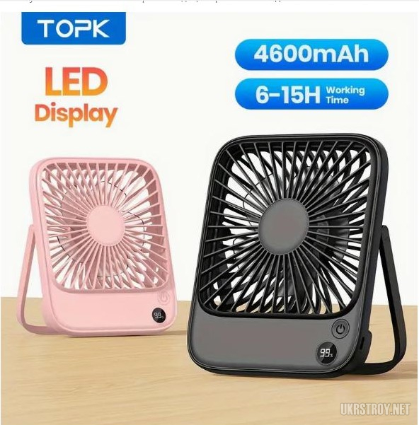 Портативний настільний вентилятор, акумуляторний, час роботи від 10 годин