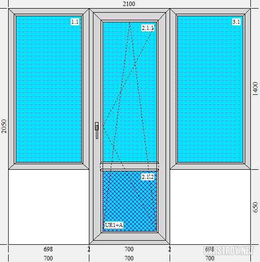 Балконный блок  Rehau 2100*2050 с двумя окнами